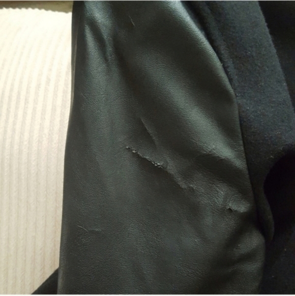 Black Wool and Leather Bomber Jacket - Picture 6 of 12